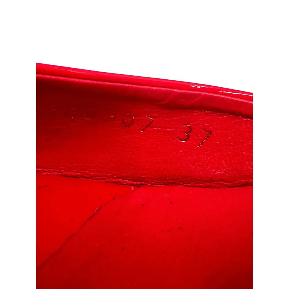 Gucci Holie Coral Red Patent Leather Platform Wedge Sandals Size EU 37